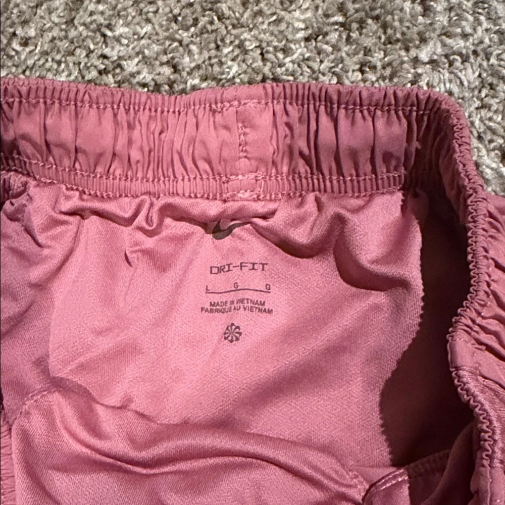 Nike Women's Rose Pink Athletic Shorts with White Swoosh - Picture 2 of 2